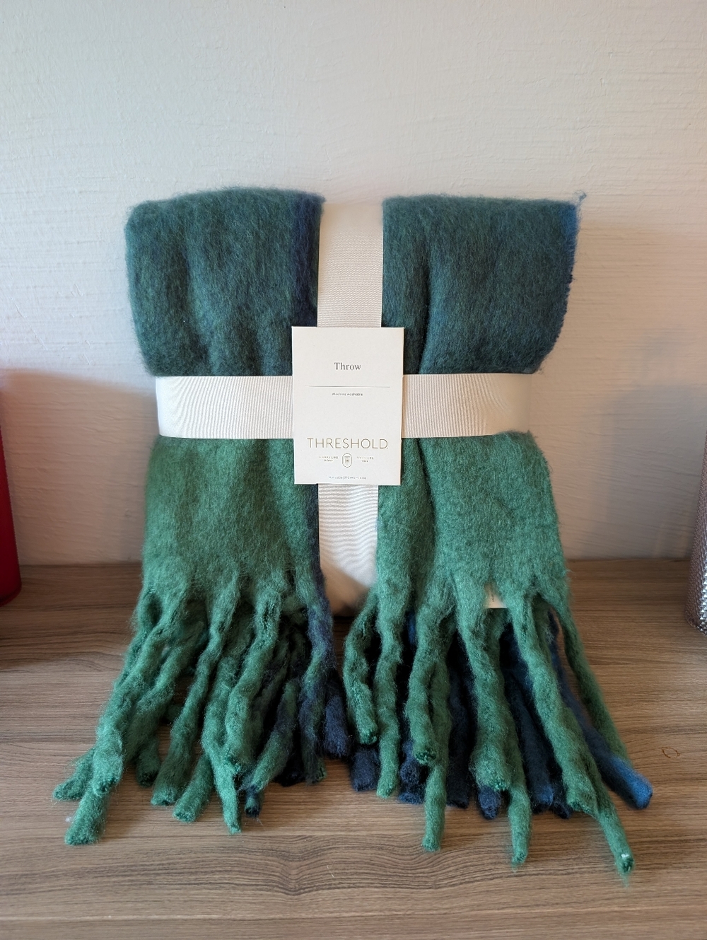 Threshold Green & Navy Fringe Throw 50"‎ X 60"